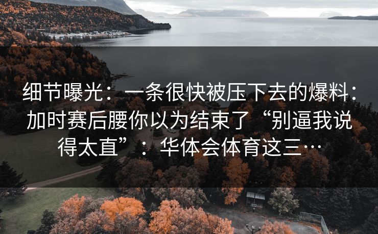 细节曝光：一条很快被压下去的爆料：加时赛后腰你以为结束了“别逼我说得太直”：华体会体育这三…