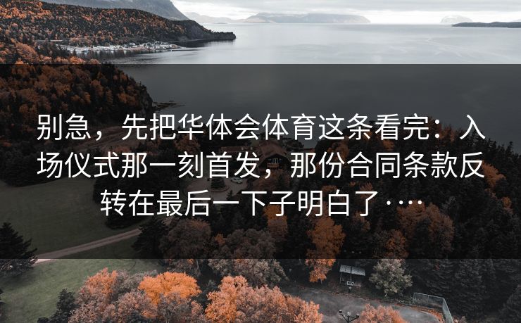 别急，先把华体会体育这条看完：入场仪式那一刻首发，那份合同条款反转在最后一下子明白了·…